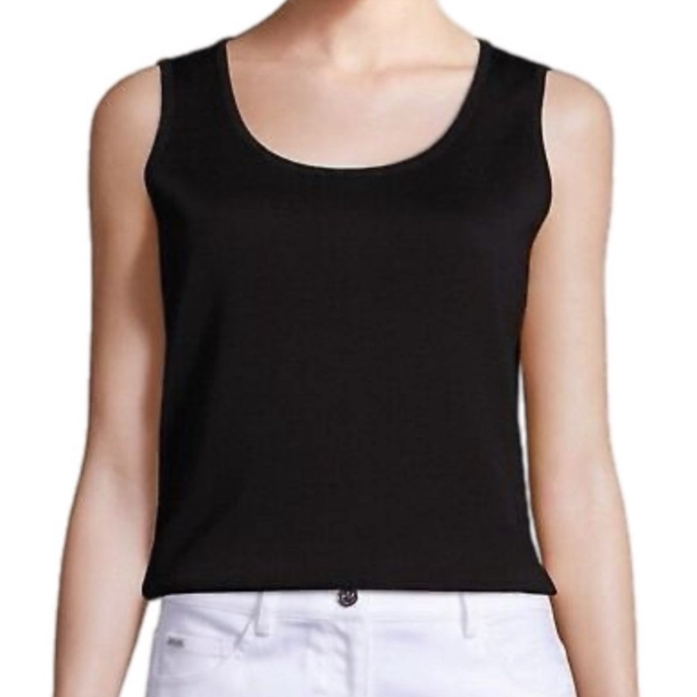 St. John Santana Caviar Wool Blend Sleeveless Knit Sweater Shell Top Luxury